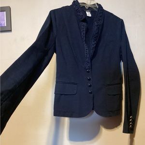 Women’s J. Crew Ruffle collar 100% Cotton Jacket. Navy. Size 6